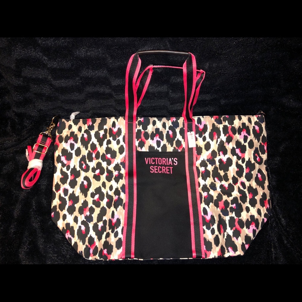 Pink and leopard Victoria secret travel tote